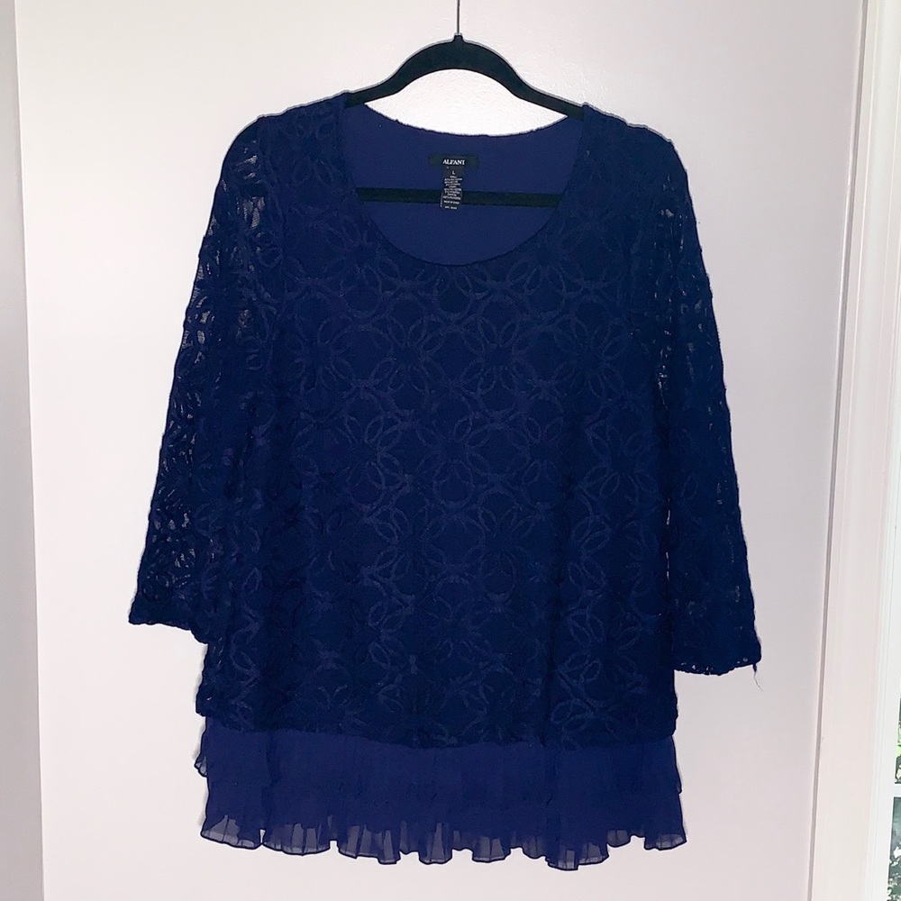 Alfani Royal Purple Lace Tulip Blouse Sz L - Picture 1 of 5